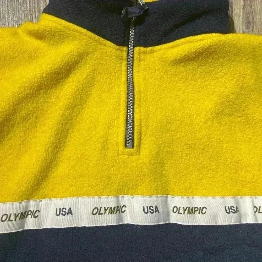 USA Olympic yellow and blue fleece pull over with hoodie Large - Picture 2 of 7